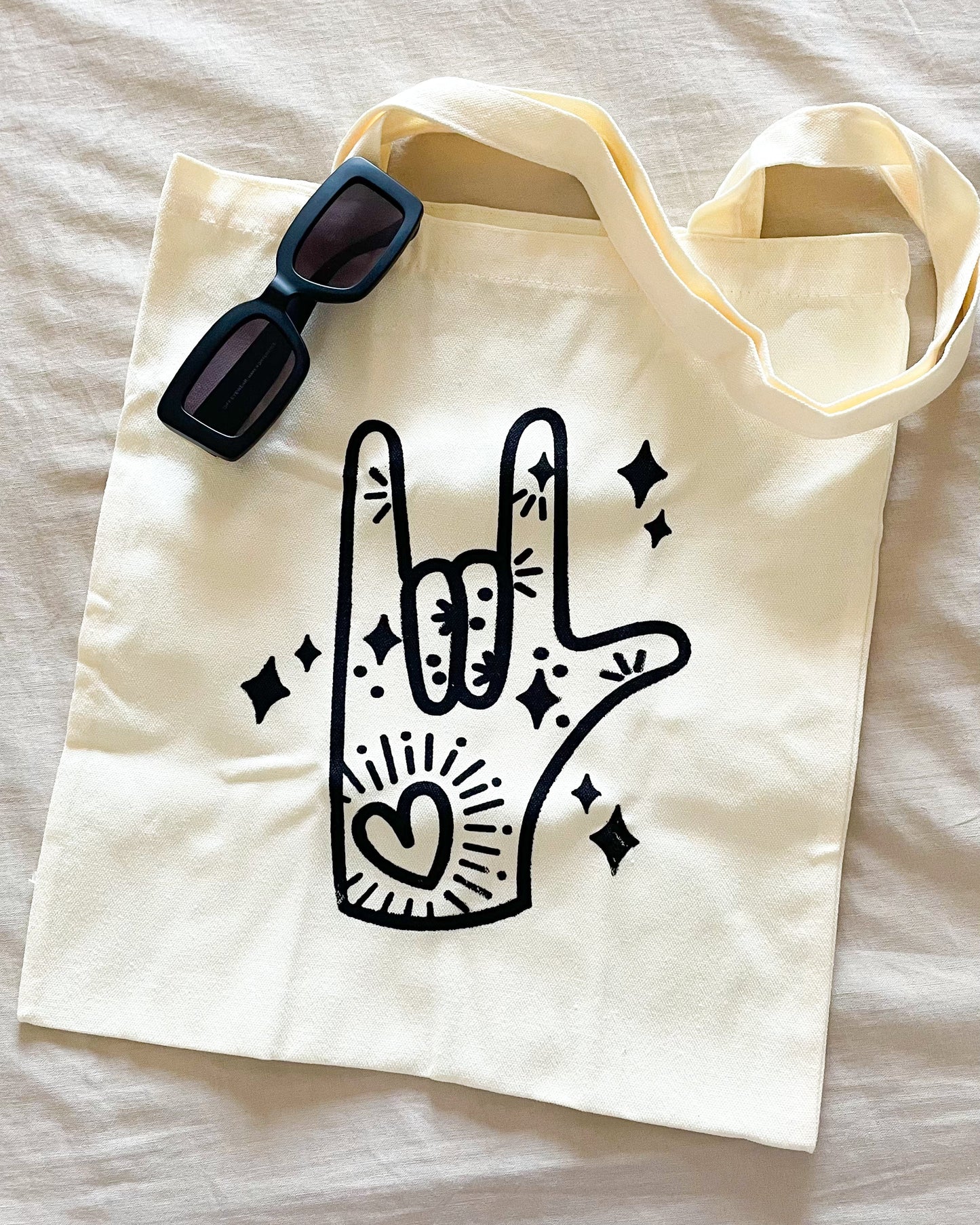 Hand-Screened ASL “ILY” Canvas Tote Bag
