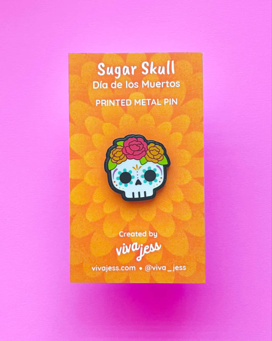 Sugar Skull Printed Metal Pin